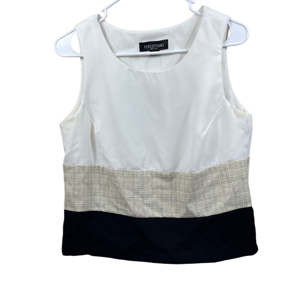 Perceptions Women's Sleeveless Colorblock‎ Top - Cream, Tan, and Black